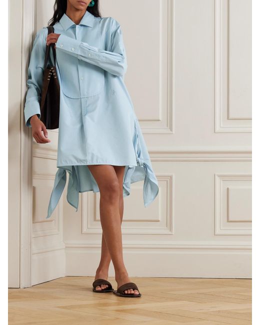 J.W. Anderson Blue Tie-Detailed Cotton And Silk-Blend Mini Shirt Dress