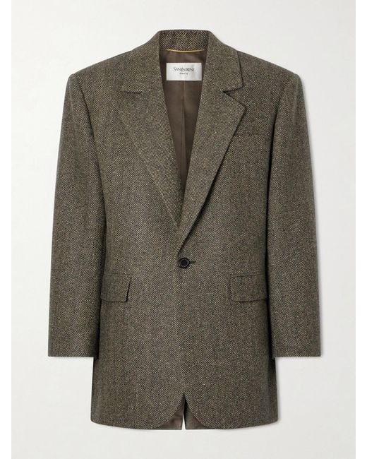 Saint Laurent Green Herringbone Wool And Silk-Blend Blazer