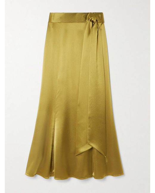 Jupe Midi Portefeuille En Satin Erika Galvan en coloris Yellow