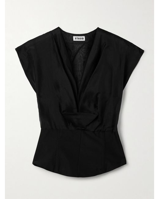 Staud Black Pinnacle Silk-Organza And Faille Top