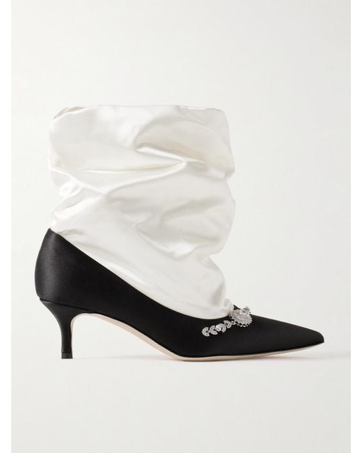 Manolo Blahnik White Lamik 50 Ankle Boots Aus Satin Mit Verzierungen