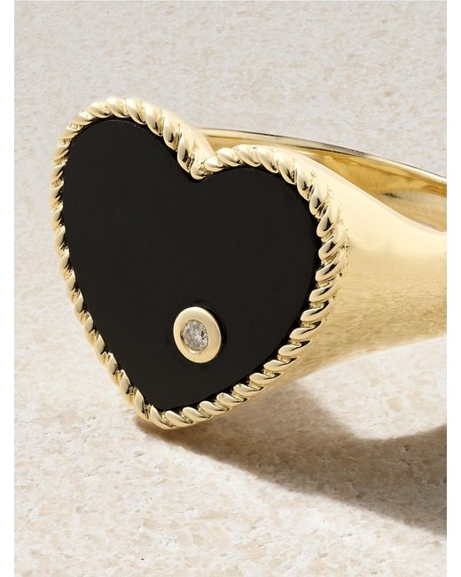Yvonne Léon Natural Chevalière Coeur 9-Karat, Onyx And Diamond Ring