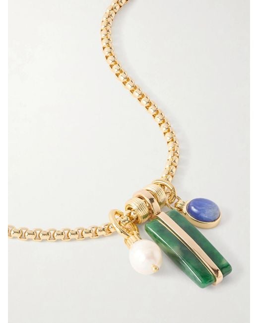 Roxanne Assoulin White The Stone Bar-Tone Agate, Pearl And Lapis Lazuli Necklace