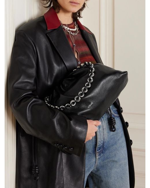 Loewe Black Flamenco Large Textured-Leather Shoulder Bag