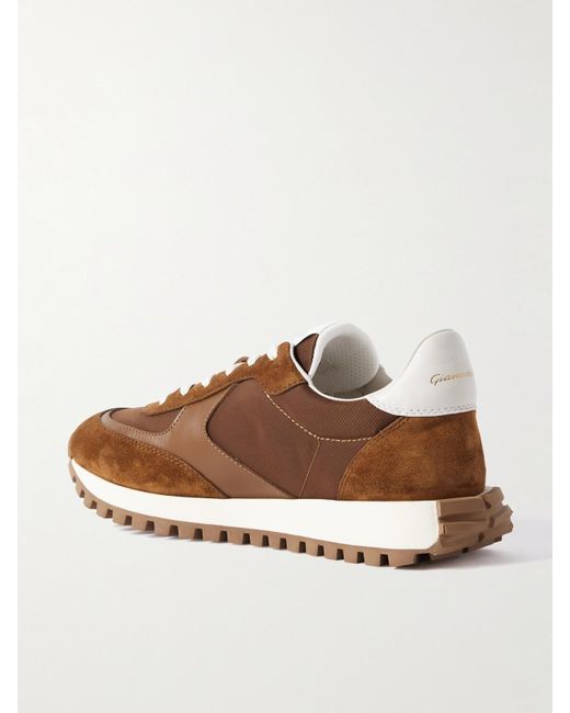 Gianvito Rossi Brown Gravel Suede, Leather And Shell Sneakers