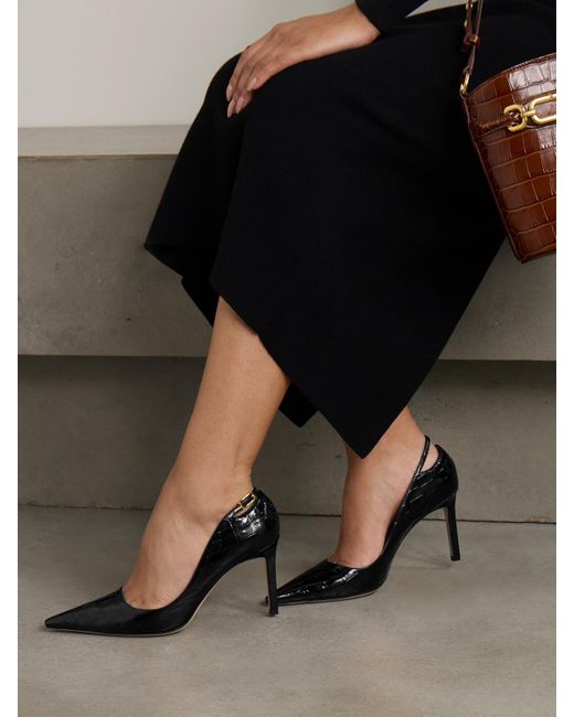 Tom Ford Black Angelina Croc-Effect Leather Point-Toe Pumps