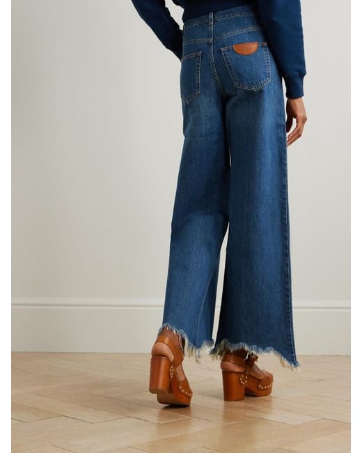 Chloé Blue Cropped Distressed High-Rise Wide-Leg Jeans