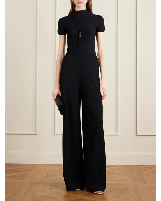 Ralph Lauren Blue Stretch-Jersey Mid-Rise Wide-Leg Pants