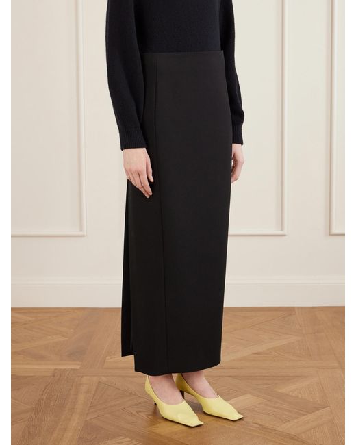 Khaite Black Lyle Crepe Midi Skirt