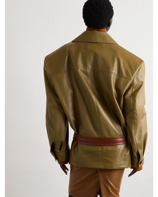 Saint Laurent Green Belted Leather Jacket
