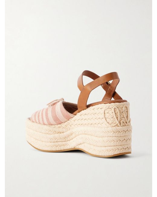 Chloé Natural Leather-Trimmed Striped Canvas Platform Sandals