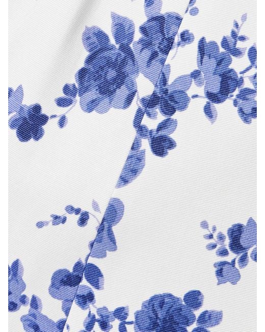 Carolina Herrera Blue Belted Floral-Print Faille Midi Dress