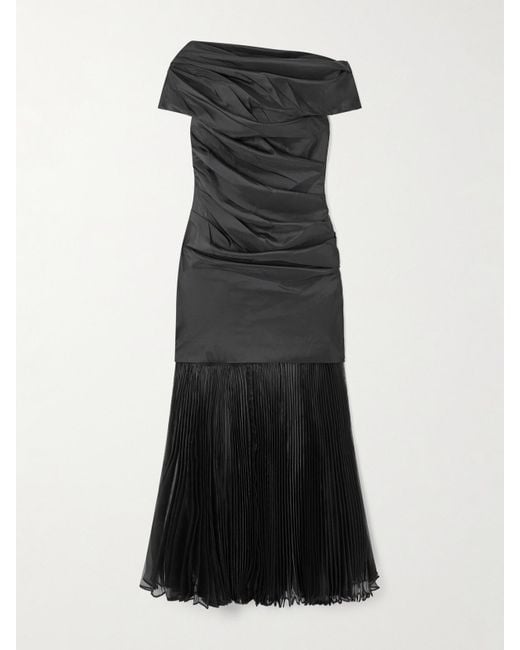 Jonathan Simkhai Black Ammalie Draped Taffeta And Pleated Organza Midi Dress
