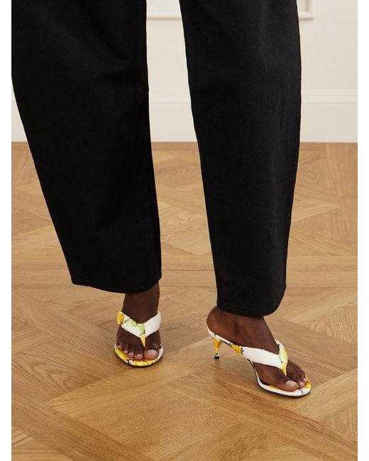 Alaïa Metallic 55 Floral-Print Twill Thong Mules