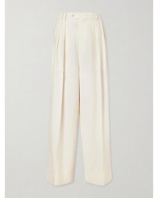 Calvin Klein White Alexandra Pleated Grain De Poudre Wool Wide-Leg Pants