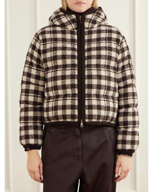 Moncler Black Abstraction Checked Wool-Blend Down Jacket
