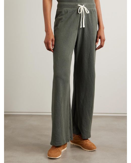 James Perse Green Cotton-Terry Wide-Leg Track Pants