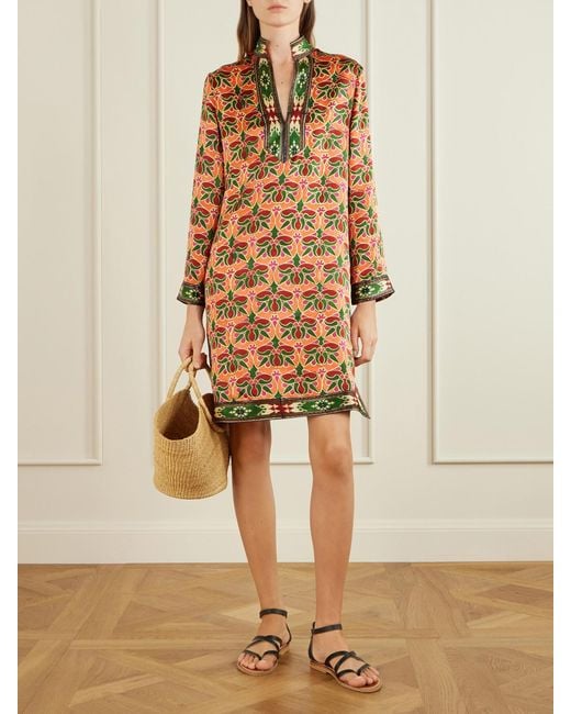 Emporio Sirenuse Orange Liora Jewelry Mare Printed Silk-Satin Coverup