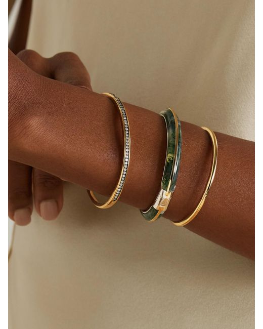 BY PARIAH Metallic Classic Stack Set Aus Drei Armreifen Aus Recyceltem 14 Karat Und Recyceltem Sterlingsilber Mit Diamanten Und Achat