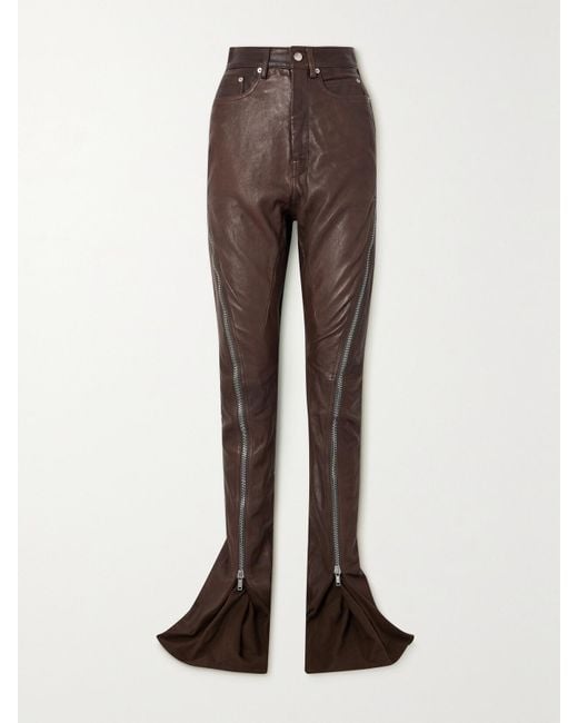 Rick Owens Brown Bolan Banana Cotton-Paneled Leather Flared Pants