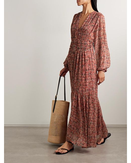 Isabel Marant Red Briane Maxikleid Aus Bedrucktem Georgette Mit Raffungen