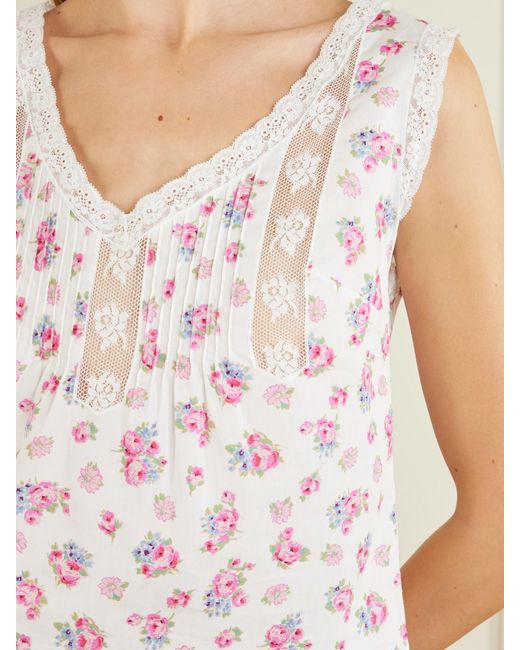Loretta Caponi Multicolor Simona Lace-Trimmed Floral-Print Cotton Top