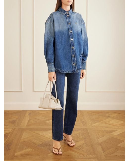 The Attico Blue Logo-Embroidered Washed Denim Jacket