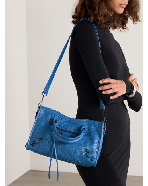 Balenciaga Blue Le City Kleine Tote Aus Strukturiertem Leder Mit Verzierungen
