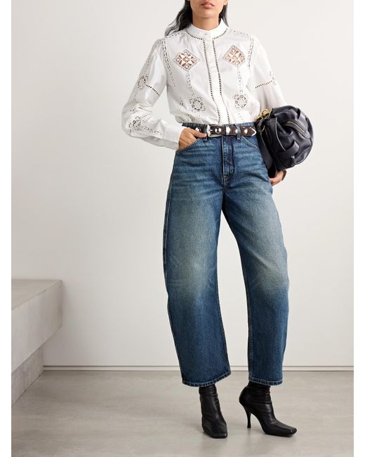 Isabel Marant White Serena Crochet-Trimmed Cotton-Poplin Shirt