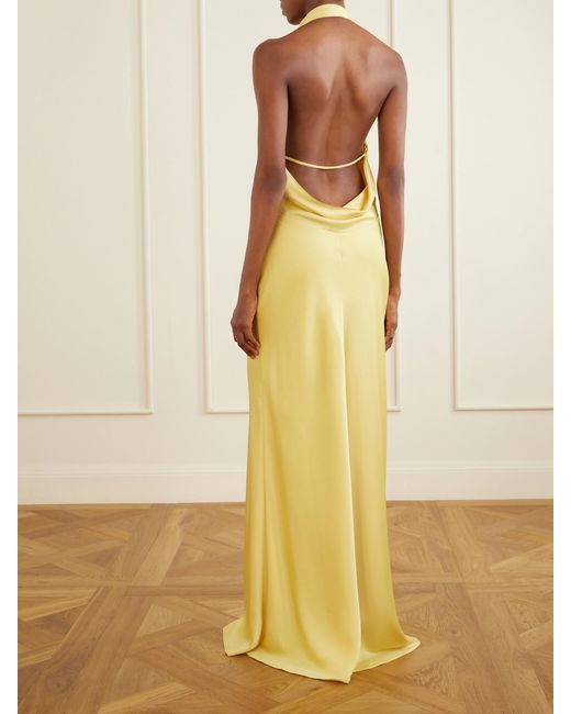 Jonathan Simkhai Yellow Reannon Draped Satin Halterneck Gown