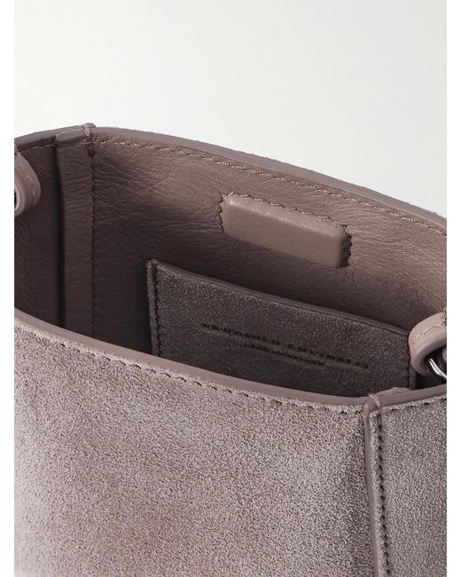Brunello Cucinelli Gray Embellished Leather-Trimmed Suede Pouch