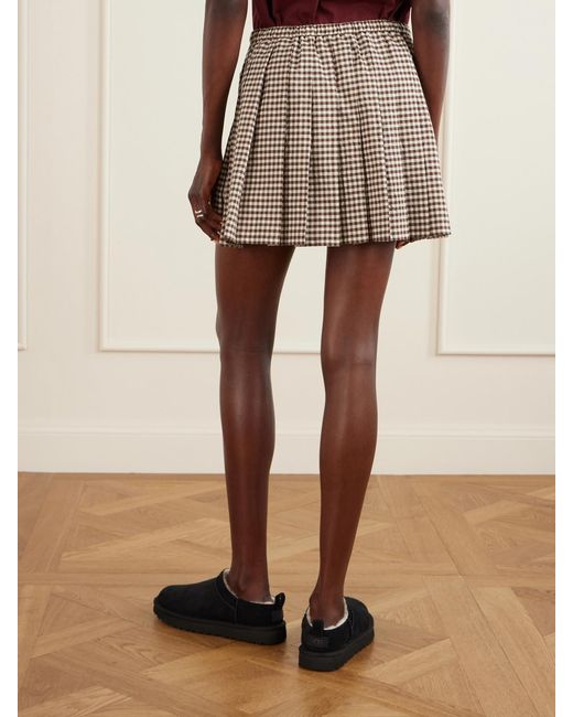 Moncler Brown Appliquéd Pleated Gingham Cotton-Blend Mini Skirt