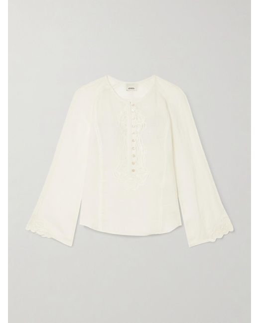 Isabel Marant White Luciele Broderie Anglaise-Trimmed Ramie Blouse