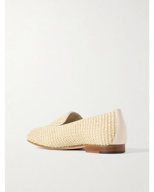 Manolo Blahnik Natural Pitakara Leather-Trimmed Raffia Loafers