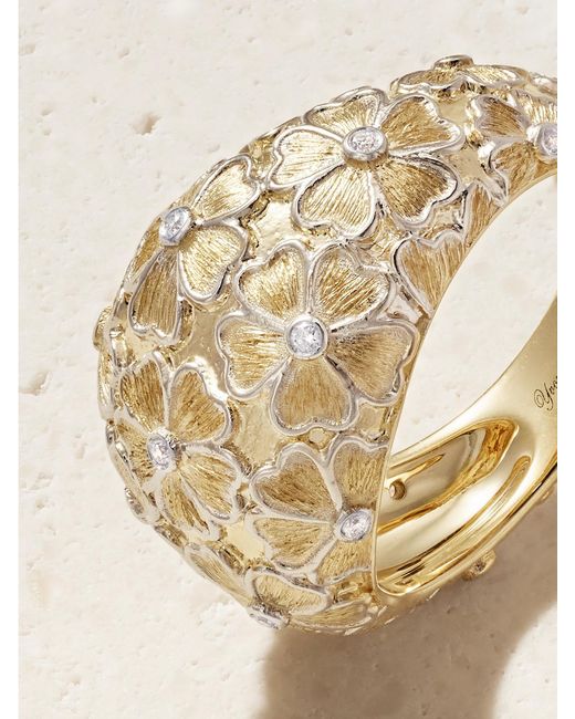 Yvonne Léon Natural Bague Dôme Fleurie 9-Karat And Diamond Ring