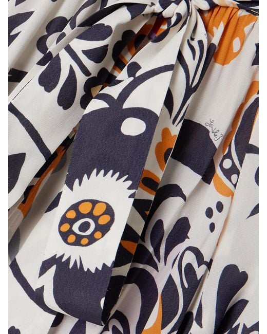 LaDoubleJ White Cerere Ruffled Tie-Detailed Printed Crepe Blouse