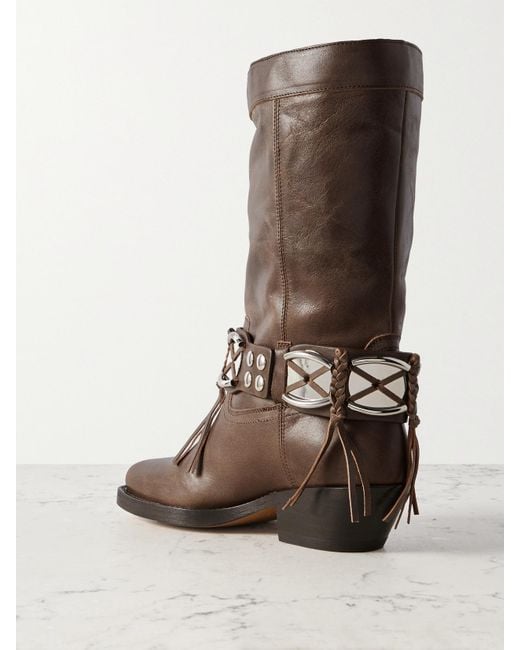 Isabel Marant Brown Ademe Embellished Fringed Leather Ankle Boots