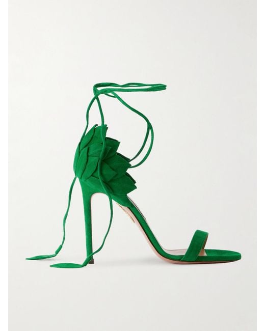 Aquazzura Green Hibiscus 105 Lace-Up Suede Sandals