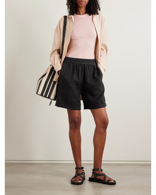 James Perse Black Linen-Canvas Shorts