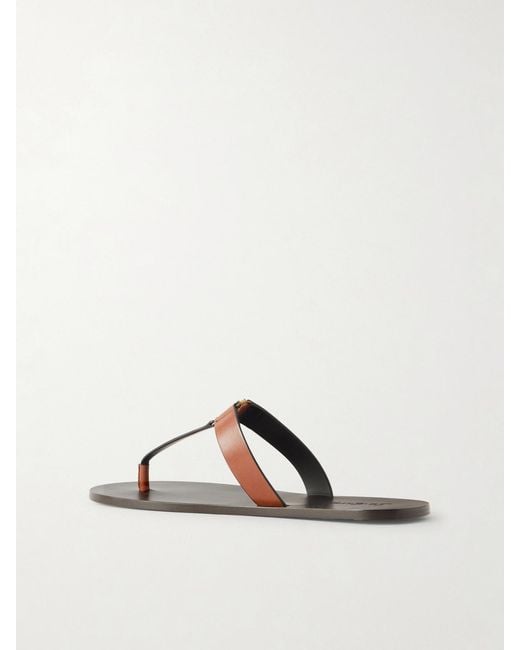 Saint Laurent Brown Cassandra Embellished Leather Thong Sandals