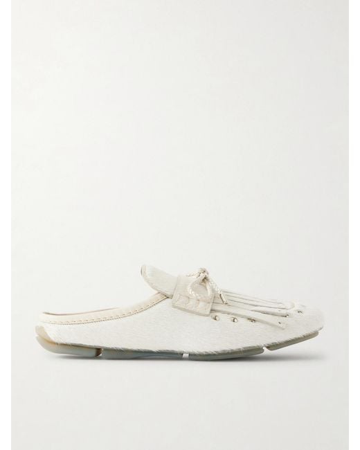 Wales Bonner Natural Montego Leather-Trimmed Studded Calf Hair Slip-Ons