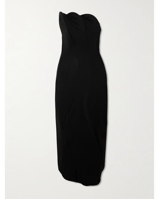 Victoria Beckham Black Trägerlose Robe Aus Jersey Mit Raffungen