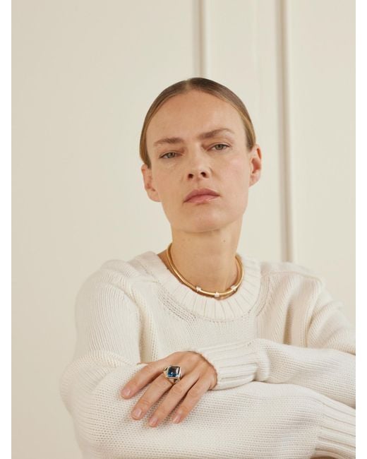 Marina B Blue 18-Karat Topaz, Diamond And Mother-Of-Pearl Ring