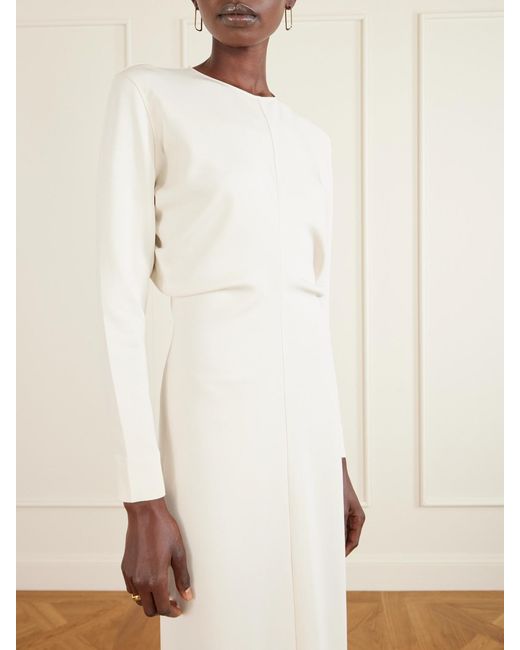 Totême White Garderob Gathered Crepe Maxi Dress