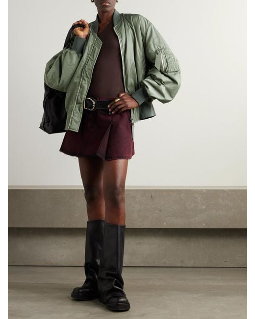 The Attico Green Padded Satin-Twill Bomber Jacket