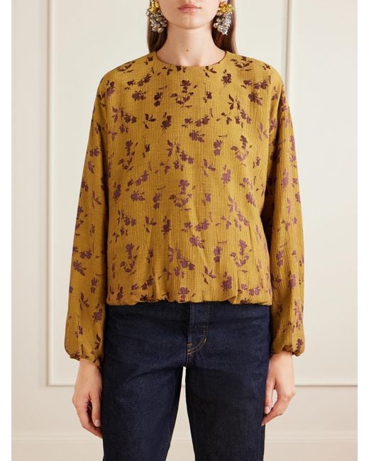 Dries Van Noten Metallic Floral-Jacquard Cloqué Blouse