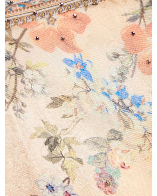 Camilla Natural Crystal-Embellished Tulle-Trimmed Embroidered Floral-Print Satin-Jacquard Shorts