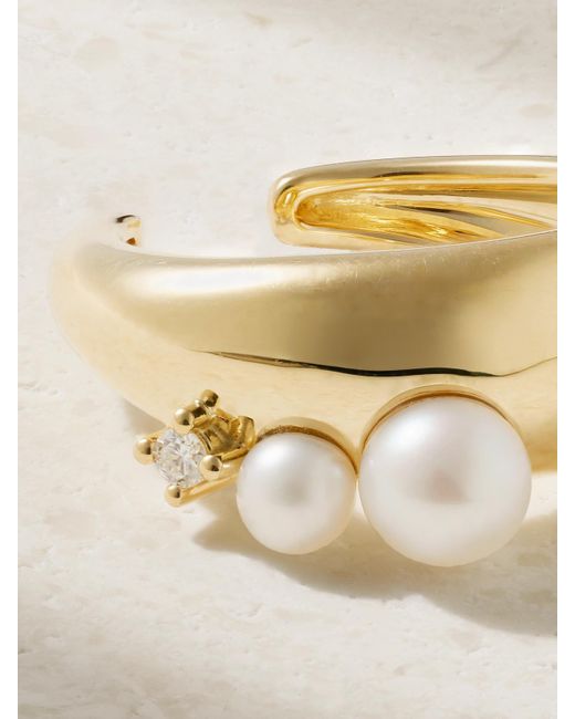 Mizuki Natural 14-Karat, Pearl And Diamond Ear Cuff