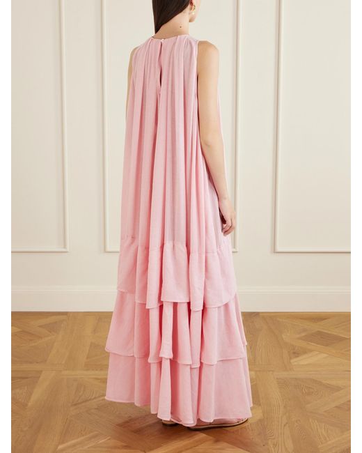 Marrakshi Life Pink Ruffled Cotton Poplin Maxi Dress
