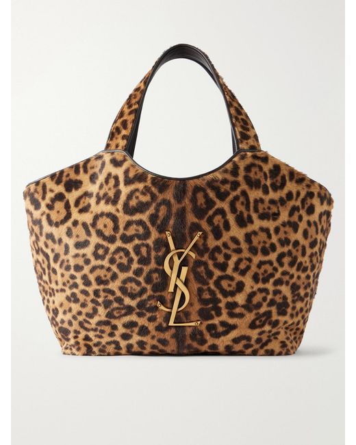 Saint Laurent Brown Icare Cassandre Animal-Print Calf Hair Tote
